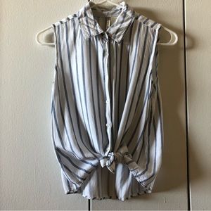 Striped button down tie-front tank